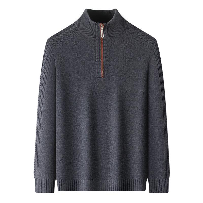 Men's Thick Warm Wool Sweater - Half-Zip, Stand Collar, Long Sleeve, Casual Knitwear