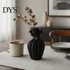 Matte Frosted Glass Vase Modern Flower Vase, Minimalist Holder, Decorative Ribbed Texture with Artistic Tabletop Centerpiece Wavy Rim, Ideal for Dried