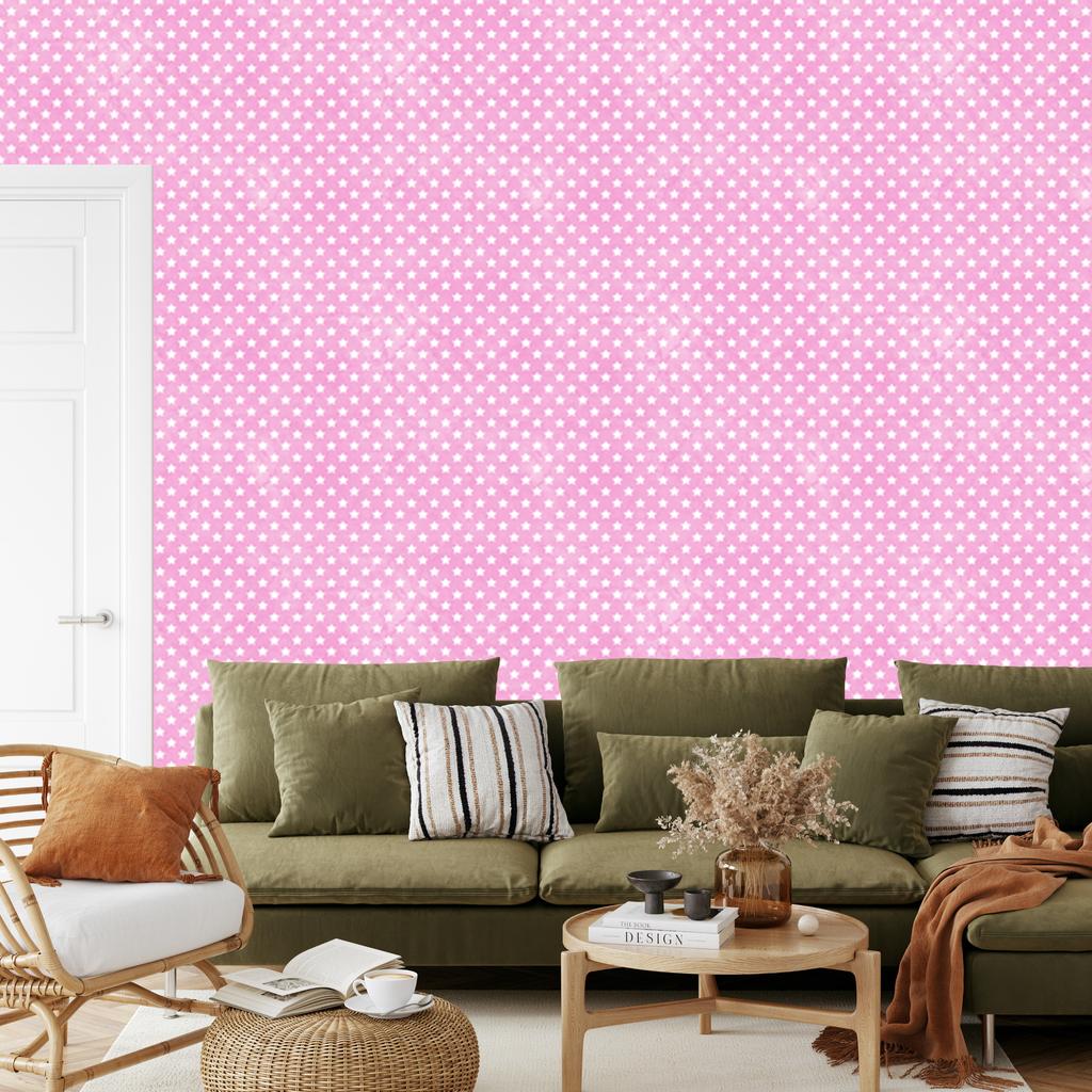 Powder Pink and White Stars Wallpaper for Living Room and Bedroom 50x1000