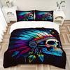3pcs Colorful Indian Chief Skull Home Decor Bedding Set - Includes One Quilt Cover and Two Pillowcases (No Core) - Festival Gift for Bedroom and Guest