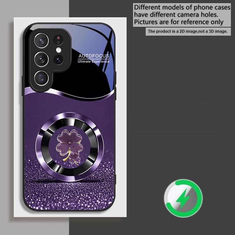 Purple Four Leaf Flower For Samsung Galaxy S20 FE S21 22 23 Plus S24 Ultra S25 Edge S24Ultra For Magsafe Glass Phone Casee