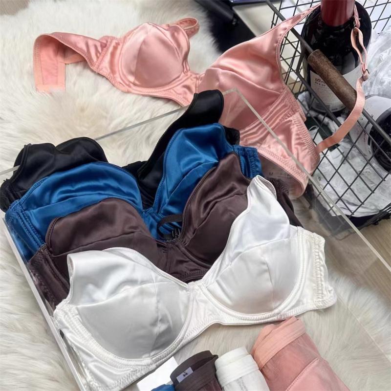 Conjunto de ropa interior de seda de hielo francesa para mujer, conjunto de sujetador push up de encaje sexy con relleno desmontable, sujetador de copa fina, conjuntos de lencería sin costuras