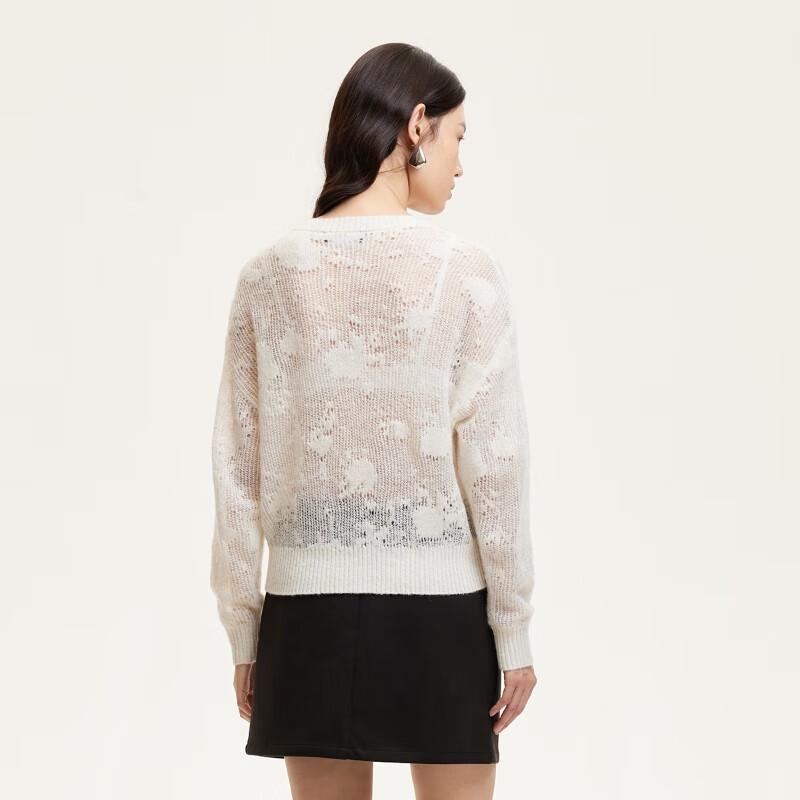 VEROMODA Women's 2024 Fall/Winter Loose-Fit Hollow Jacquard Round Neck Sweater