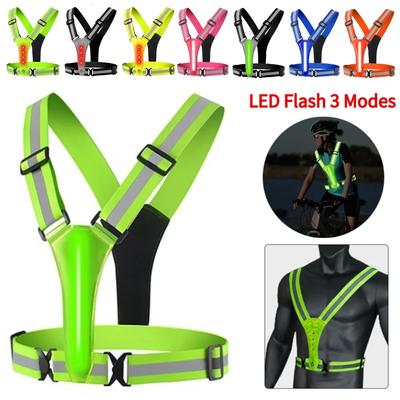 Colete de Segurança USB Recarregável Ajustável e Elástico Alta Visibilidade Colete de Corrida Colete de Segurança LED para Corredores Caminhada Noturna