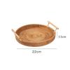 Handwoven Rattan Storage Tray with Wooden Handle Picnic Basket Bread Food Plate Snacks Fruit Cake Platter Dinner Serving Tray