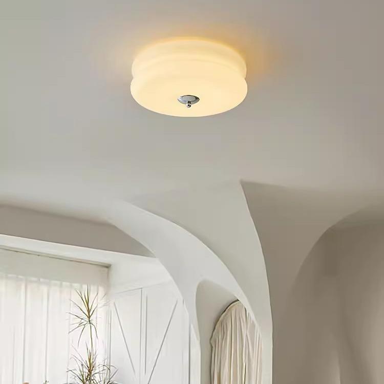 Vintage Bauhaus French Cream Glass Ceiling Lamp for Bedroom or Balcony