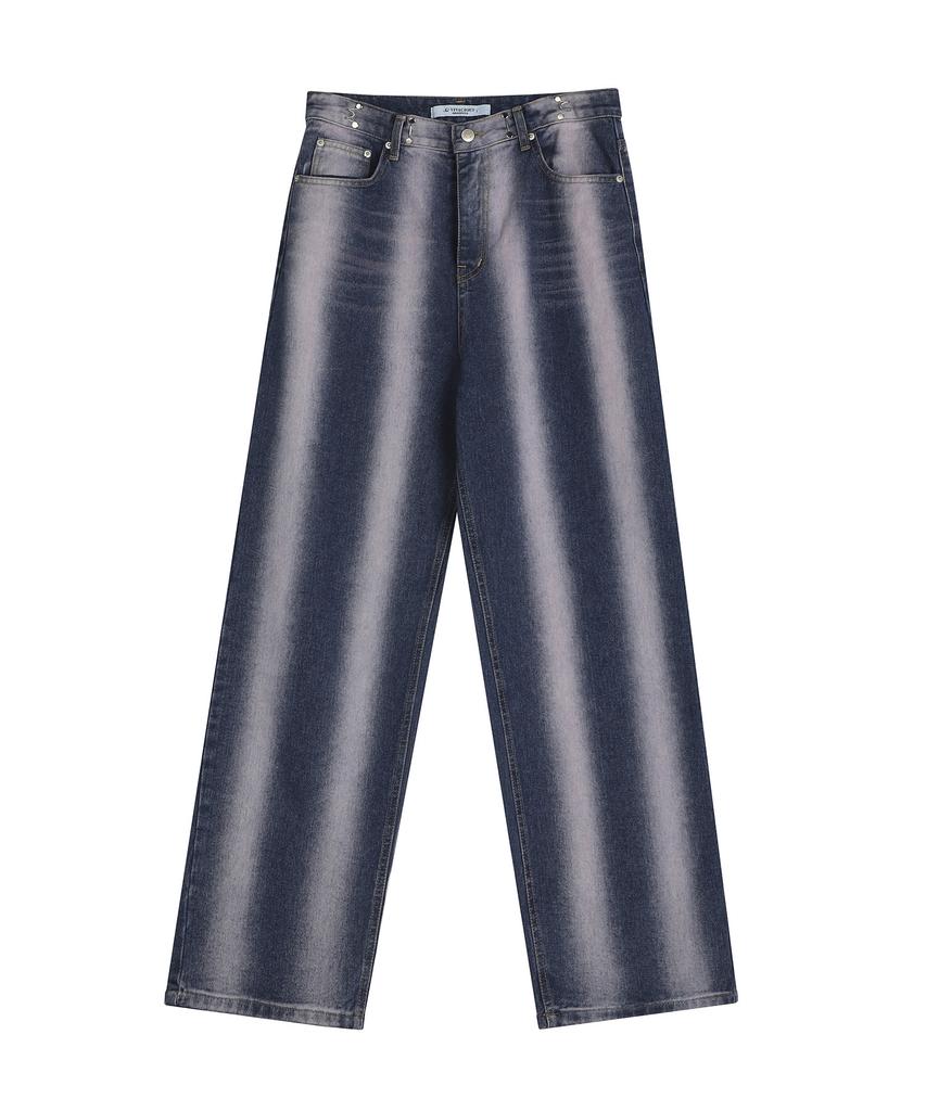 AVANDRESS Vertical Line Buckle Denim Pants Purple