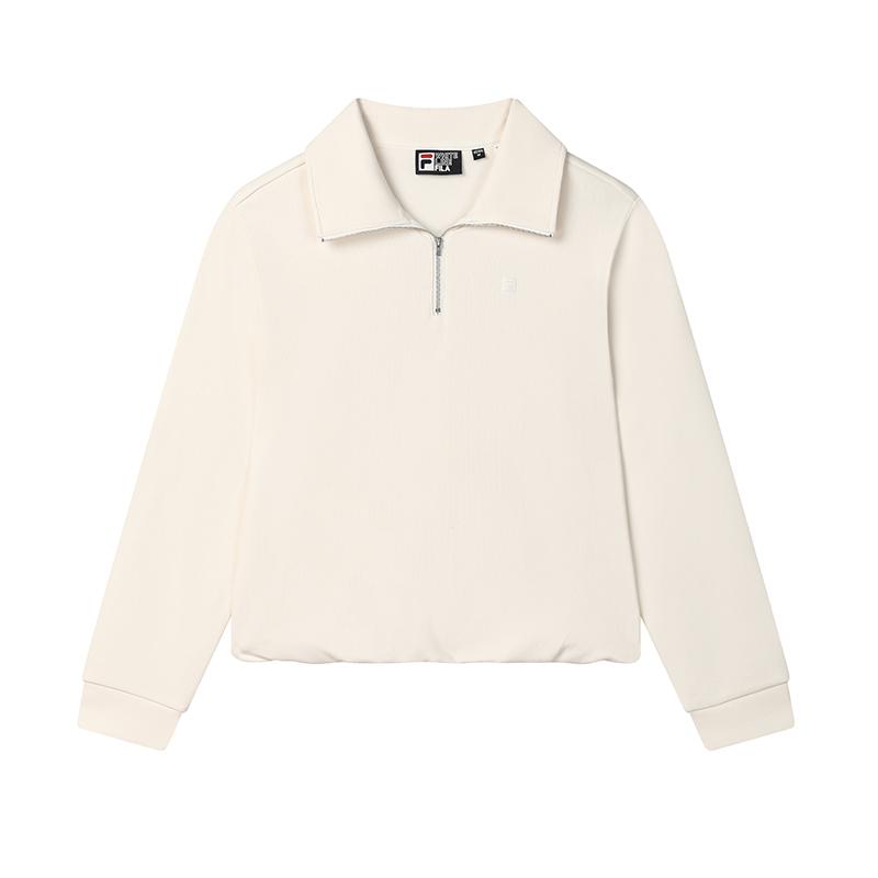 Fila Fleece Half-Zip Polo Sweatshirt Women Tops Mist-Lotus-White F11W513207FIV