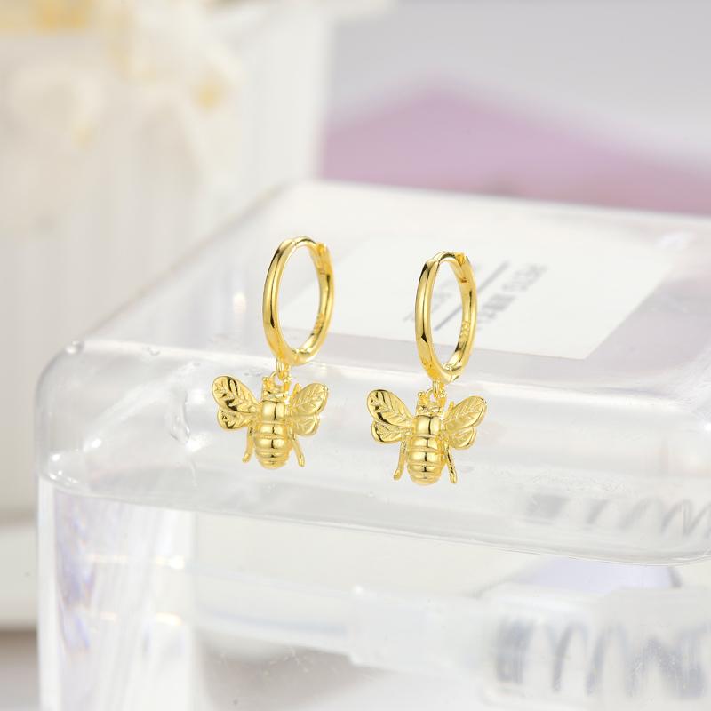 925  Silver Bee Earing Hoop Dangle Hoop Earring for Women Fashion Jewelry