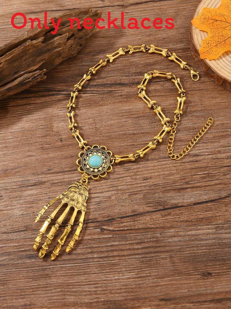 Gothic Skull Hand Pendant Necklace With Geometric Zinc Alloy Chains For Men And Women Halloween Accessory