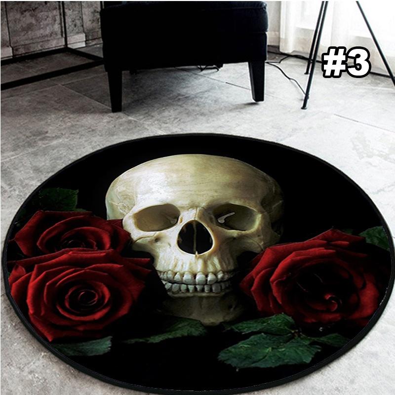 Skull Printed Soft Fabric Round Floor Mat Carpet Room Area Bedroom Rug Carpets for Living Room  Alfombra