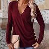 2025 Autumn Plus Size V-Neck Button Waffle Knit Women's T-Shirt