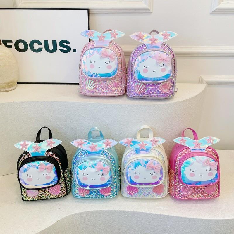 Girls Backpack Children With Shiny Shell Mermaid Tail For Kindergarten Use