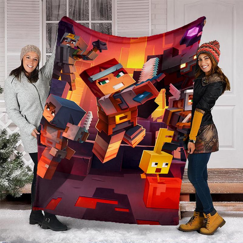 Minecraft Theme Printed Blanket - Perfect for Couch, Bed, Travel & Outdoor Use | Machine Washable, Cozy & Durable.