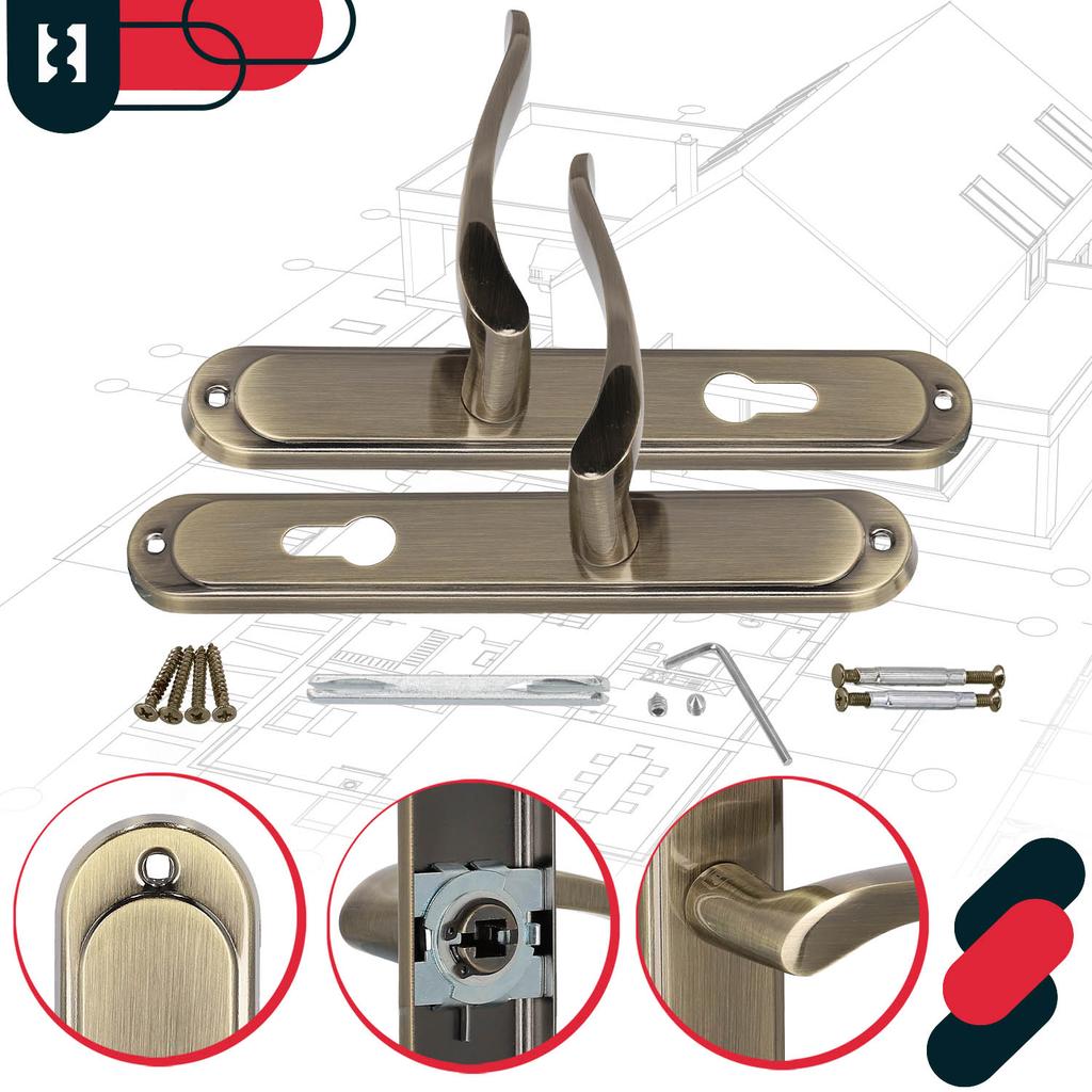 Door Handle Long Plate For Cylinder Insert Classic Patina 72