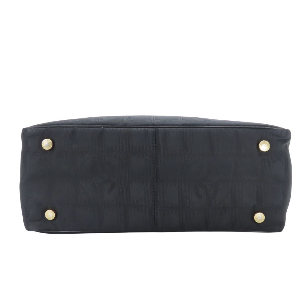 Used CHANEL Tote Bag PM New Travel Line Jacquard Nylon/leather Black COCO Mark