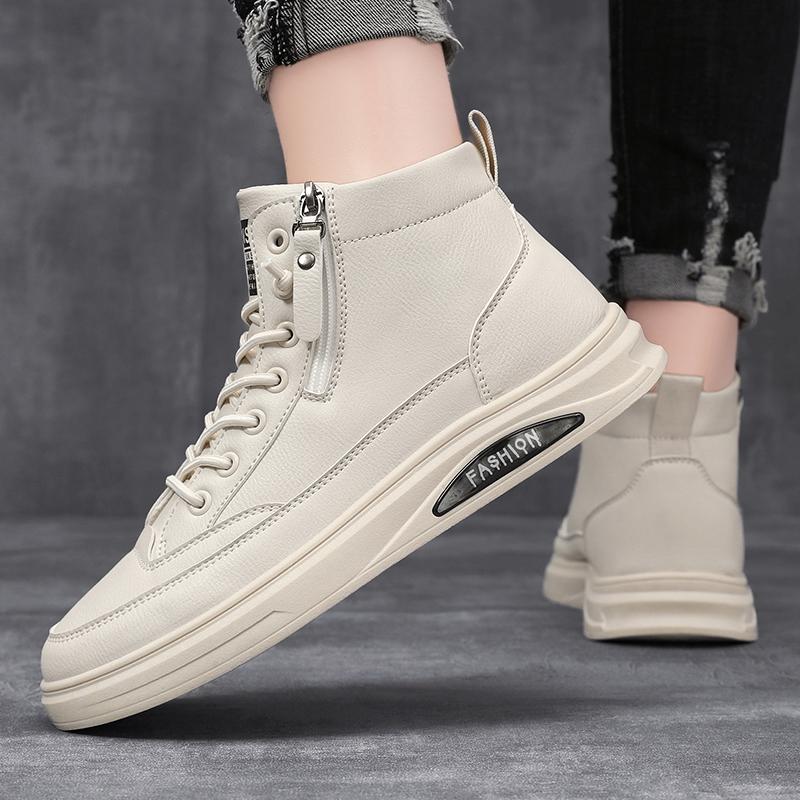 Men's Casual Leather Boots Spring and Autumn Mid Cut Outdoor Boots Soft Sole Comfort Flat Bottom Fashion Versatile Trendy Boots