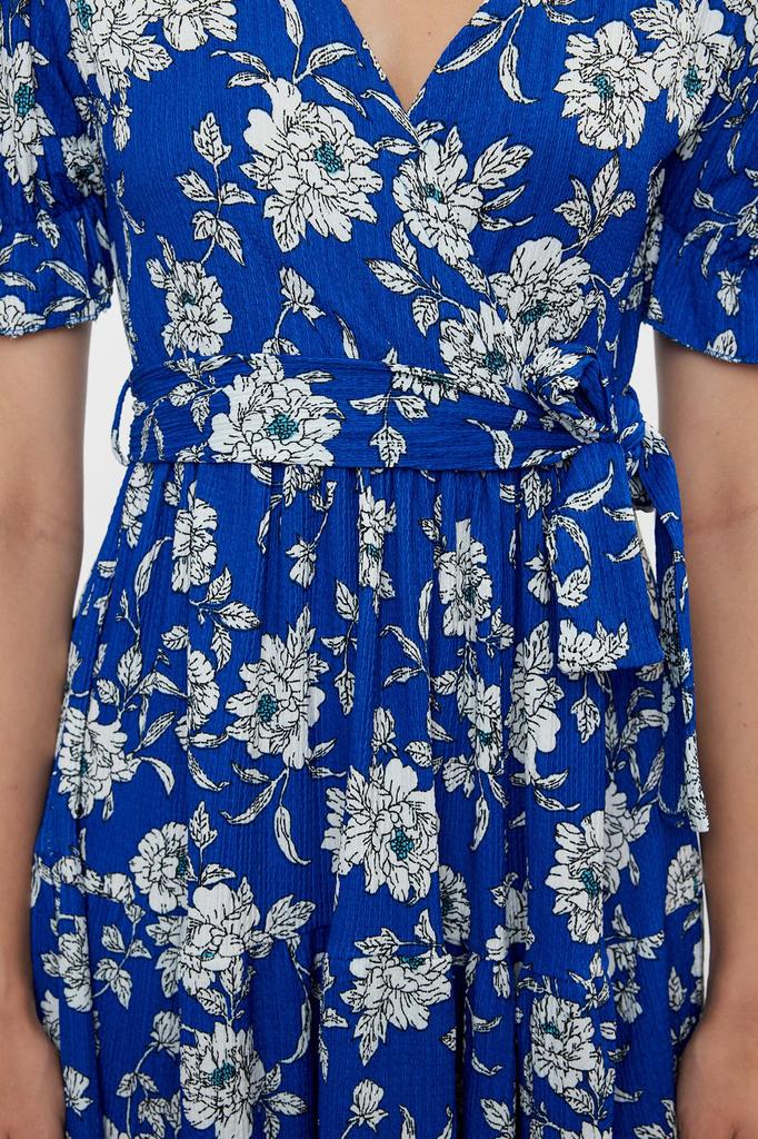 Women's Style Dress Oil Green Printed Belted Double Breasted Skirt Ruffle Knitted Dress