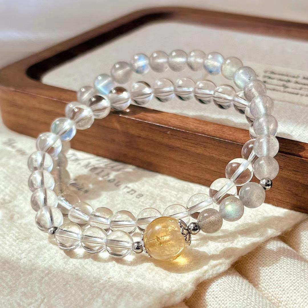 Retro Natural High-Quality White Crystal Gray Moonstone Multi-Circle Design Bracelet