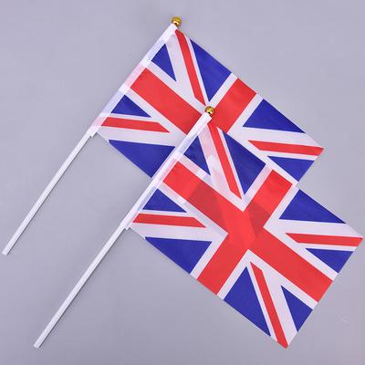 10Pcs Hand Held Wave Union Jack Flag Party Celebration Britain Uk Banner + Pole