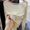 Camisa de Encaje Ligeramente Transparente Sexy con Cuello Redondo para Mujer Blusa de Manga Larga con Flores Holgada Nueva Sexy Ajustada Tops Interiores Dulces Camisetas Transparentes