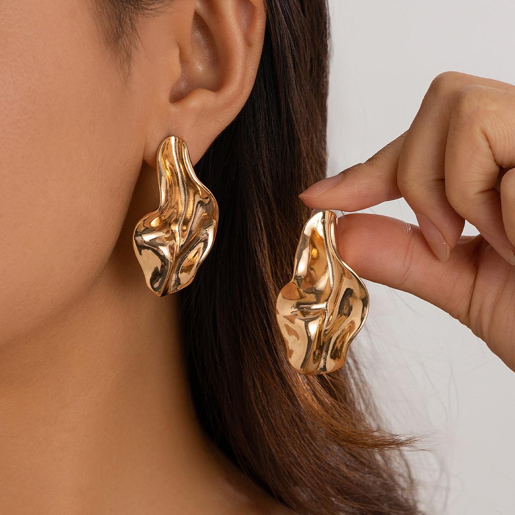 Ingemark Punk Unique Metal Irregular Metal Stud Earrings for Women Trend 2024 Vintage Piercing Earring Zircon Accessories New