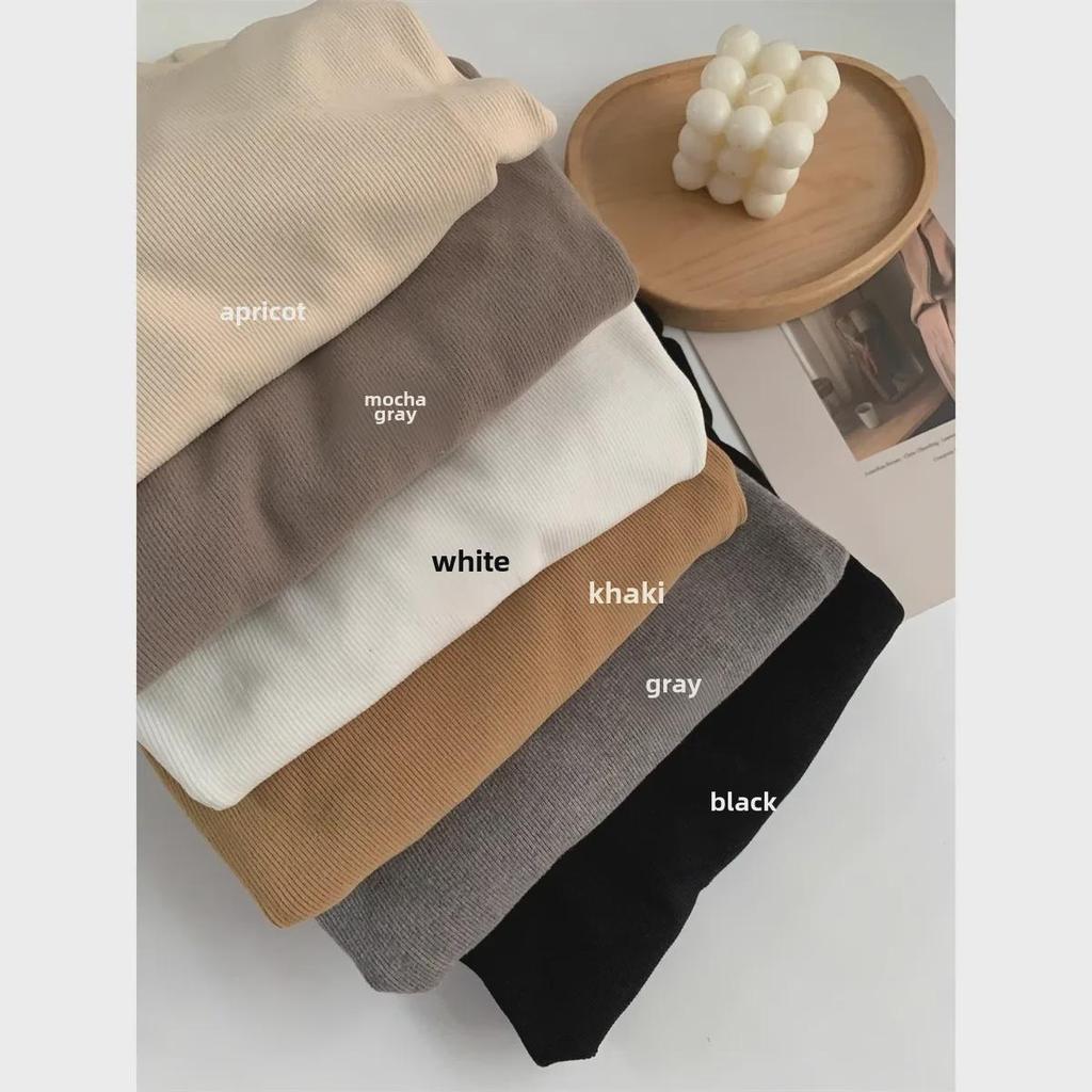 Women's White Cashmere Slim-Fit Long-Sleeve T-Shirt with Stand-Up Collar - Autumn/Winter Velvet-Brushed Solid Color Top