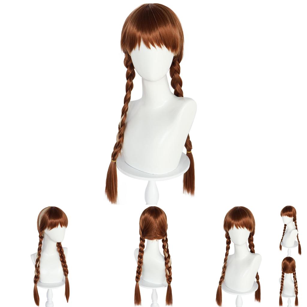 Disney Frozen Princess Anna Cosplay Wig With Double Braid And Bangs For Costume Parties