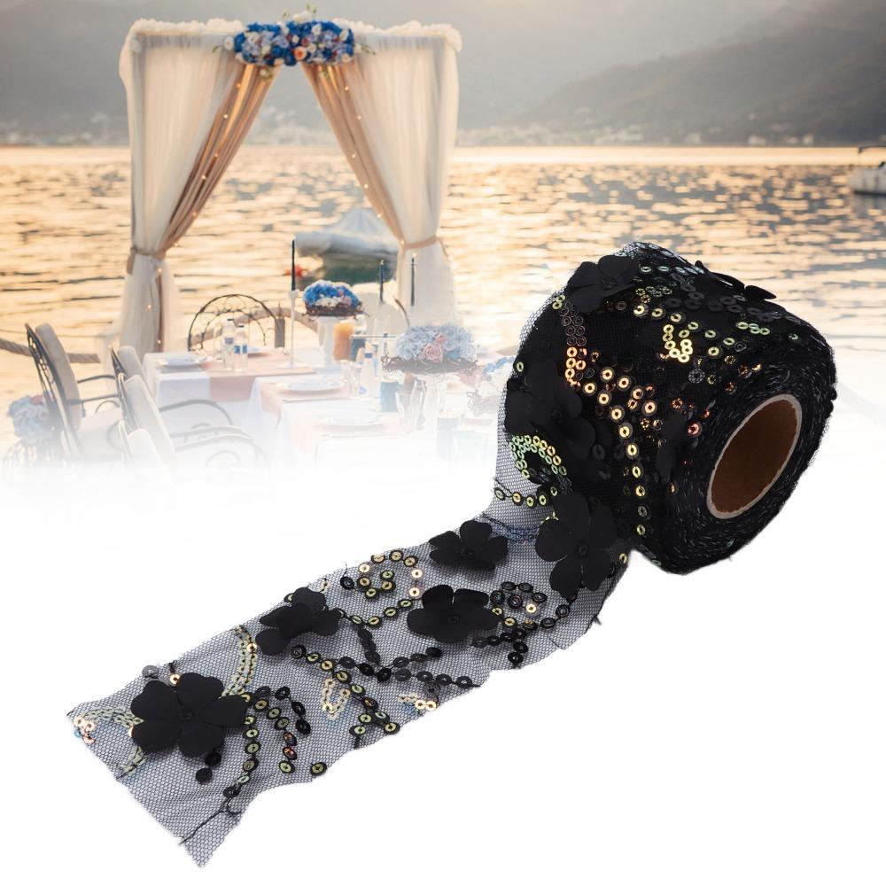 1pcs 6cm Width Sequin Ribbon Webbing Polyester Material Embroidered Sheer Ribbon  For DIY Crafts