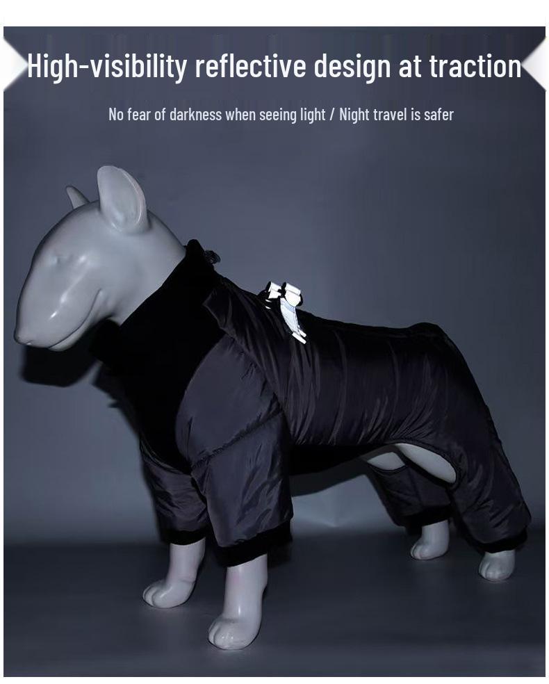 Reflective Waterproof Dog Jacket: Thickened Autumn/Winter Down Coat for Small Pets, Four-Legged Design, Cotton Material.