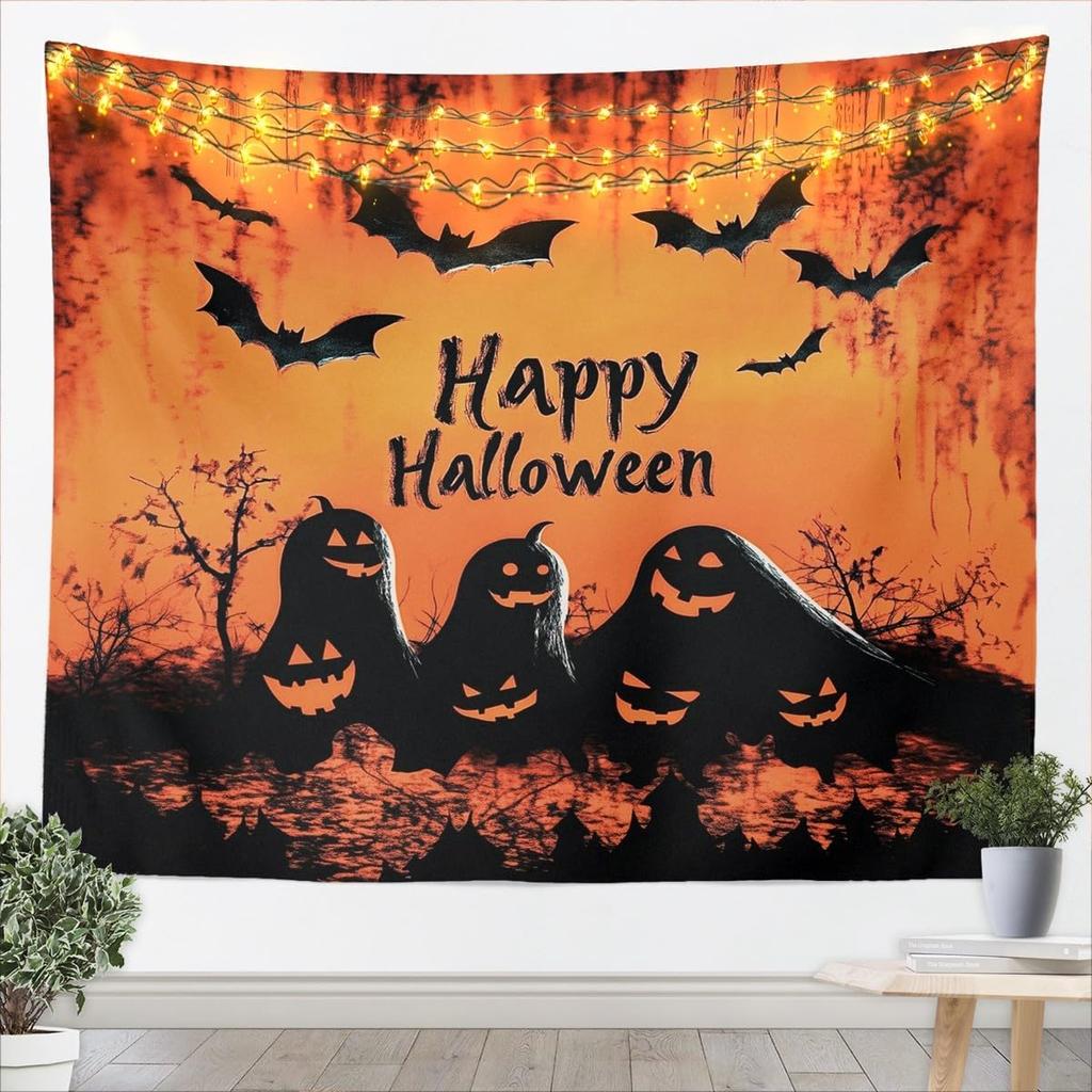 Happy Halloween Wall Art Medium Kids Spider Wall Hanging Blanket for Boys Girls Teens Cobweb Vintage Halloween Decor Spooky