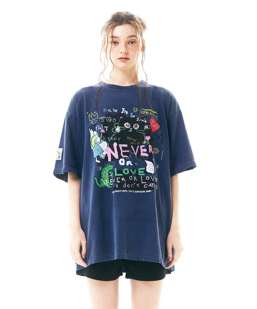 Soipeuyukaen Oversized Loose Fit Pigment Print T-Shirt