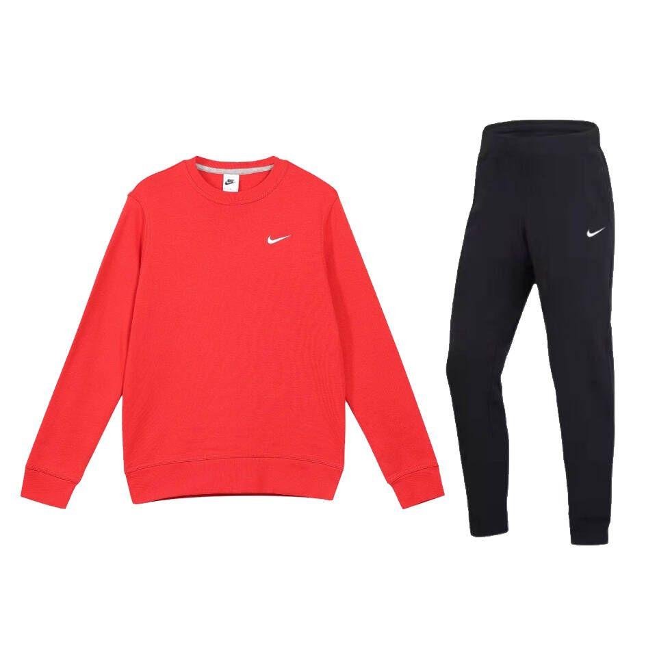 

Nike Logo Crewneck Pullover Embroidered Fleece Solid Color Long Pants Casual Sports Suit Men suit 623459-657+716831-010 L