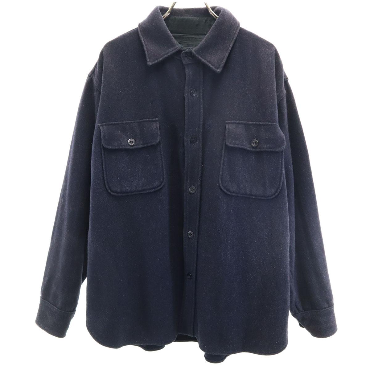 

70s vintage Long sleeve CPO shirt dark blue Anchor Button Men s Used