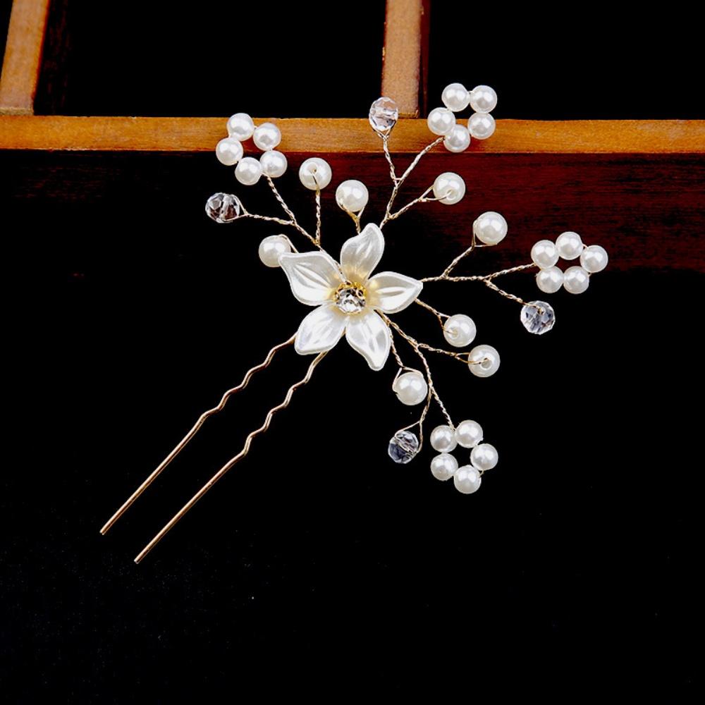 1 Piece Satin Flower Pearl Crystal Hairpin, Forest Fairy Style, Suitable for Bridal Look / Daily Updos / Party Wear