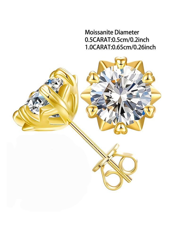 Sterling Silver Iced Out Stud Earrings with Diamond & Rose Gold Moissanite VVS Luxury Fine Jewelry