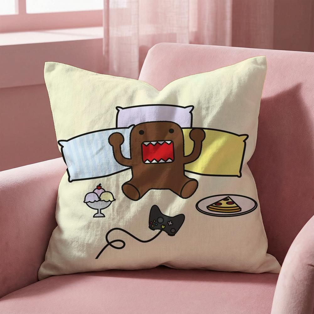 Cartoon Funny Domo-kun Cushion Cover Multi-Scene Pillow Cover for Home & Car - Reversible, Soft & Durable for Daily Use