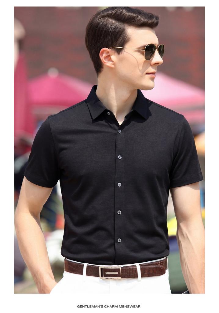 Breathable Modal Business and Leisure Summer Skin friendly Comfortable Cool Short sleeved Shirt Men's Solid Color Versatile Top