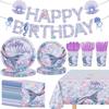Purple Fish-Scale Mermaid-Themed Party Decoration Set: Disposable Mermaid-Tail Tablecloths, Paper Cups, Napkins, and Plates for Girls' Birthdays