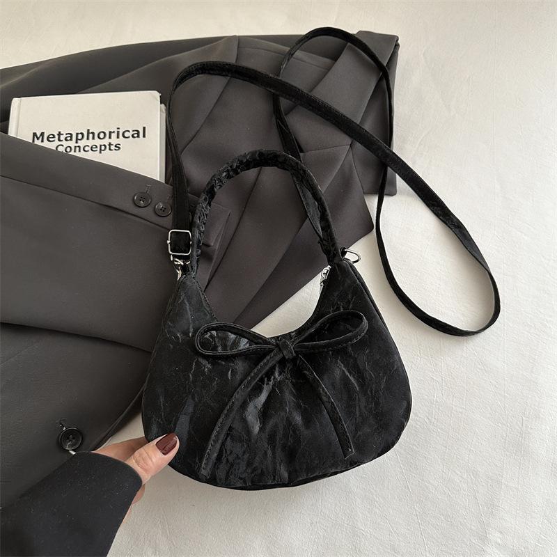 Simple Solid Color Bow Portable Dumpling Bag Women's 2025 Summer New Casual Fashion Versatile Underarm Shoulder Bag