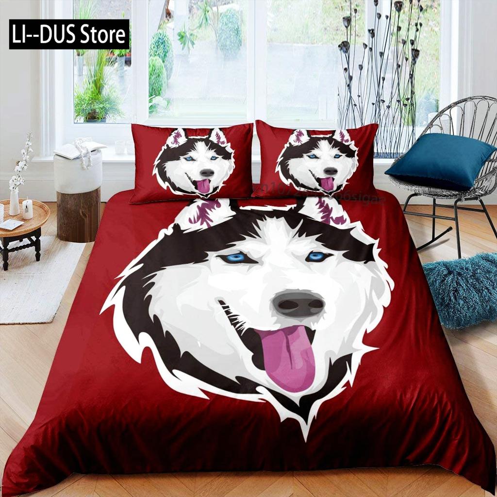 Copripiumino Husky Cucciolo Animale Domestico Fiore Floreale Giungla Paesaggio Naturale Set Biancheria da Letto Animali Carini Poliestere Matrimoniale Queen King Copripiumino