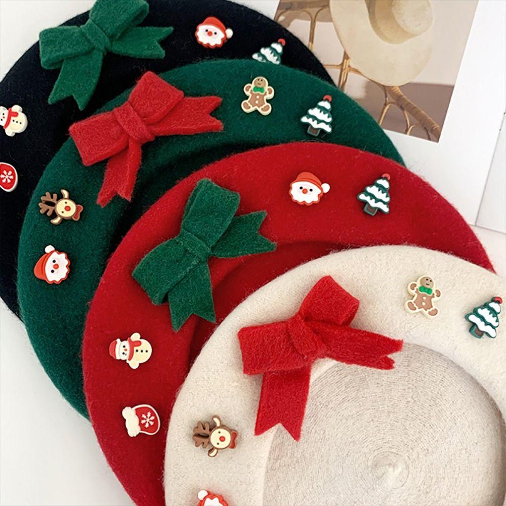 Solid Color Christmas Beret Hat Wool Winter Painter Hats New Wool Beanie Cap New Year