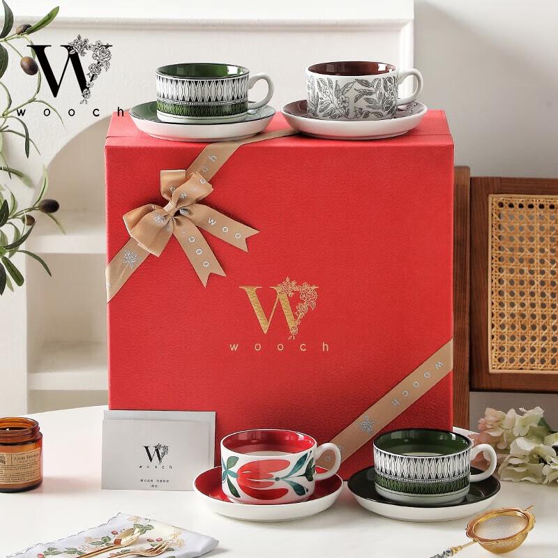 WOOCH Elegantes Keramik-Tassen- und Untertassen-Geschenkset