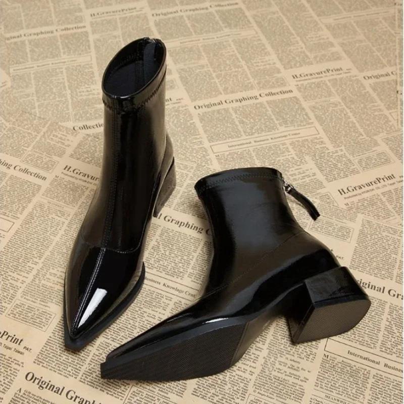 Women Ankle High Heels Chelsea Boots Pointed Toe Shoes  Designer Pumps Winter 2025 New Brand Shoes Women Motorcycle Boots