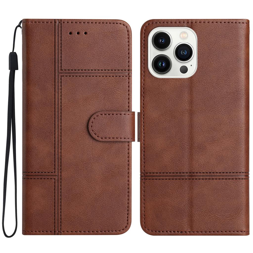 For iPhone 16 Pro Max Case Line Imprinted PU Leather Wallet Phone Cover