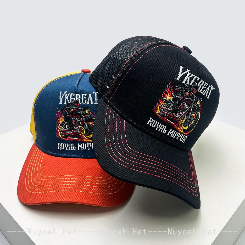 And Women Hip-Hop Embroidered Motorcycle Driver Letter Prints Baseball Caps Color Contrast Sun Protection Personalized Trucker Caps All-Match Ins