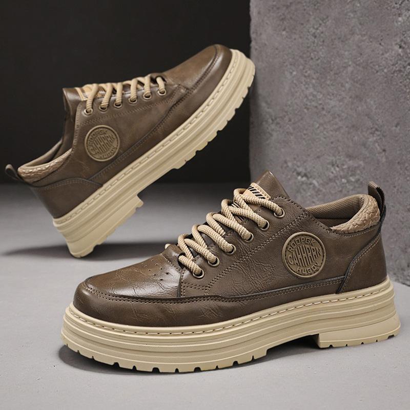 thick-soled tooling leather shoes men's casual shoes low-top Martin boots leather surface waterproof breathable board shoes sports men's shoes