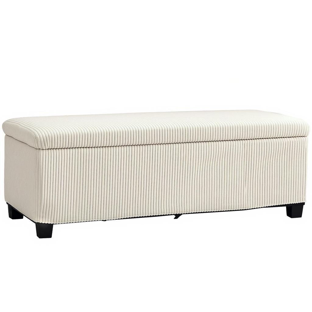 Storage Ottoman Bench, Corduroy Footstool with Removable Lid and Legs, 112cm Storage Chest Box for Living Room, Bedroom, Hallway, Beige