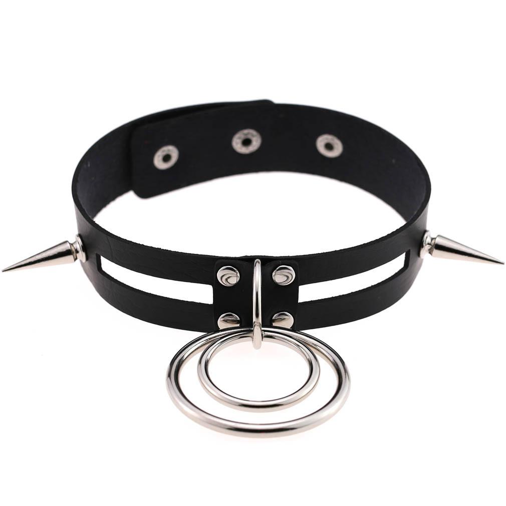 New O-Round Punk Rock Gothic Chokers Women Men PU Leather Silver Color Spike Rivet Stud Collar Necklace Statement Party Jewelry