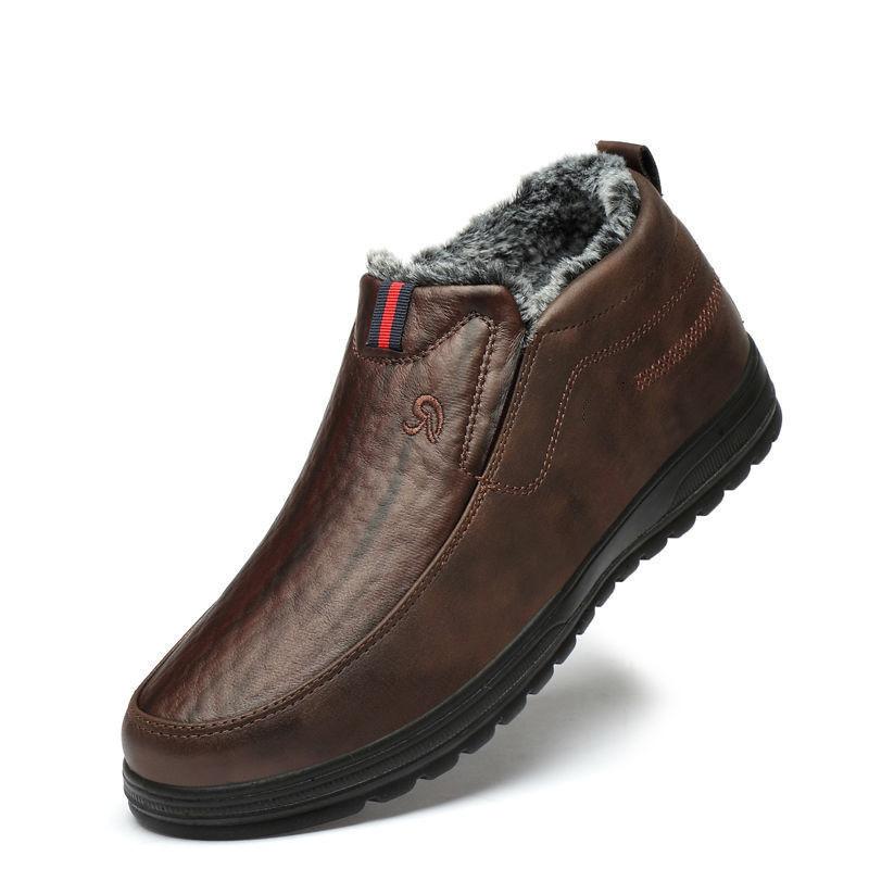 Winter fleece thickened waterproof leather snow boots casual warm cotton non-slip and wear-resistant heel